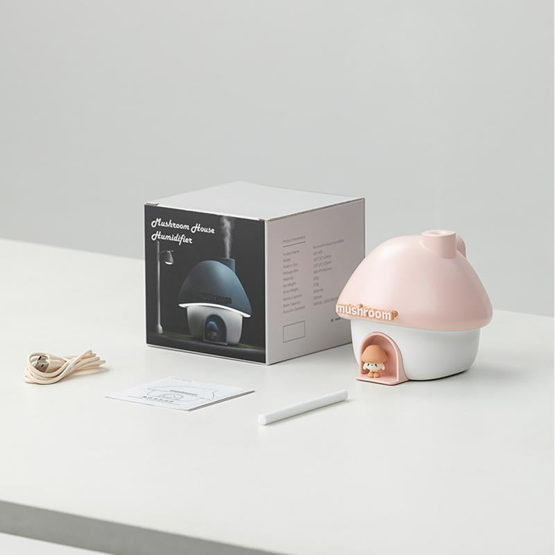 Cute Mushroom House Design Humidifier, USB Rechargeable Air Humidifier with 300ML Water Tank Capacity, Desktop Air Humidifier for Home Office Bedroom