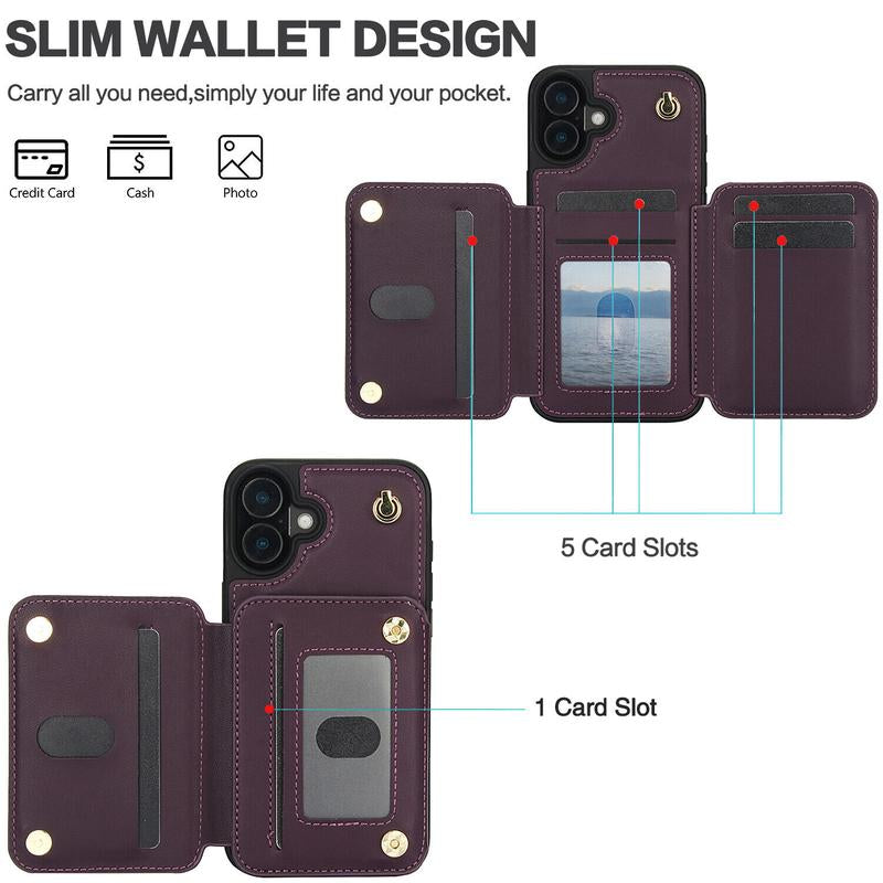 [Free Shipping] Crossbody Wallet Case for Iphone 16 15 14 13 12 11 Pro Max, Flip Kickstand Case with RFID Blocking Card Slots Holder, Zipper Handbag Phone Case