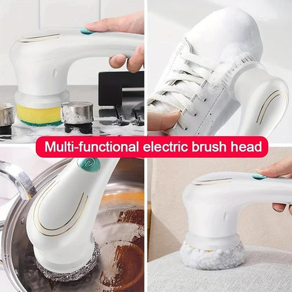 USB Rechargeable Electric Spin Scrubber, 1 Count Handheld Electric Cleaning Brush with 5 Replacement Brush Heads, Household Cleaning Tool for Bathroom, Kitchen