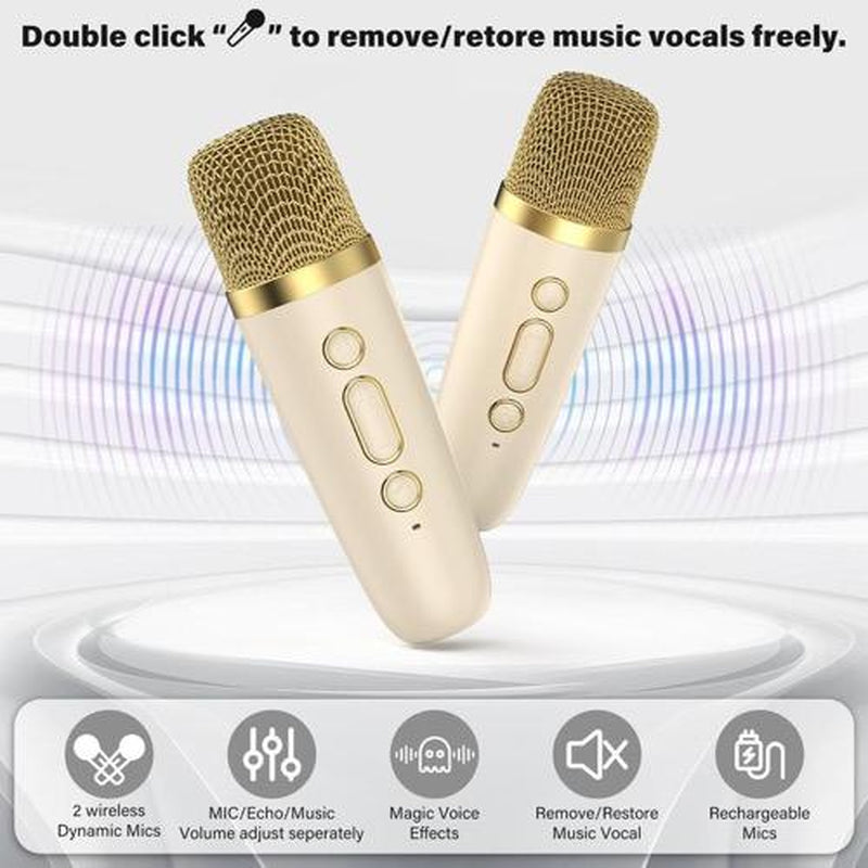 2025 Gift 2 Wireless Microphones with Mini Karaoke Machine for Kids Adults,Portable Bluetooth Speaker, 2 Wireless Microphones with Fun Voice Changing Function-Toys for 5 6 7 8 9 10 Year Old Girl Boys Birthday Gifts Ideas Holiday Gift