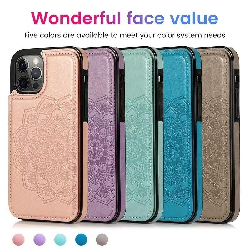 Flower Pattern Cellphone Case, 1 Count Faux Leather Flip Smartphone Case Coin Purse Can Insert Card, Shockproof Phone Protector Cover for Iphone 11 12 13 14 15 Pro Max, Smartphone Protection Accessories