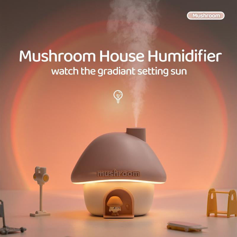 Cute Mushroom House Design Humidifier, USB Rechargeable Air Humidifier with 300ML Water Tank Capacity, Desktop Air Humidifier for Home Office Bedroom