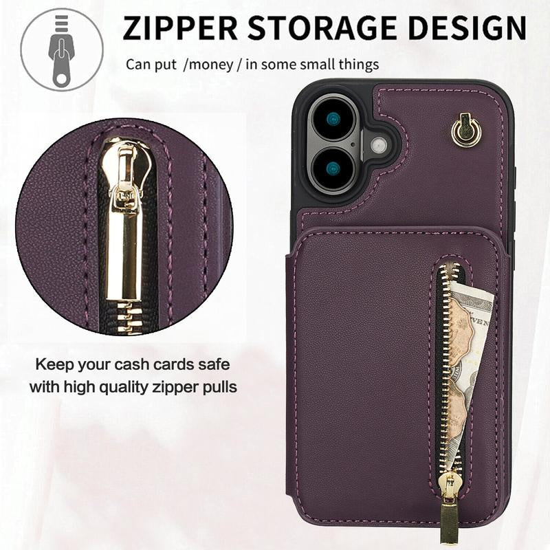 [Free Shipping] Crossbody Wallet Case for Iphone 16 15 14 13 12 11 Pro Max, Flip Kickstand Case with RFID Blocking Card Slots Holder, Zipper Handbag Phone Case