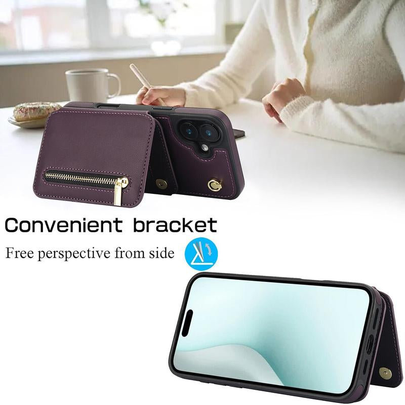 [Free Shipping] Crossbody Wallet Case for Iphone 16 15 14 13 12 11 Pro Max, Flip Kickstand Case with RFID Blocking Card Slots Holder, Zipper Handbag Phone Case