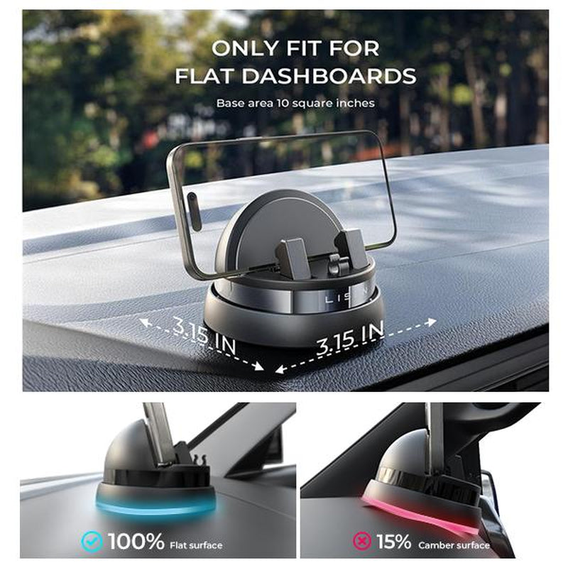 LISEN Car Phone Holder, 360° Rotatable Dashboard Mount, Non-Slip Navigation Holder for Iphone 16/15/14/13/12/11, Samsung, GPS, All Smartphones. Stand