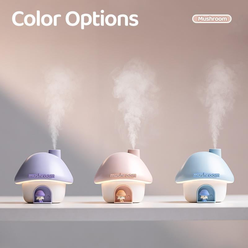 Cute Mushroom House Design Humidifier, USB Rechargeable Air Humidifier with 300ML Water Tank Capacity, Desktop Air Humidifier for Home Office Bedroom