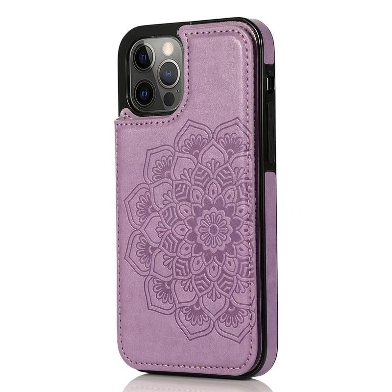 Flower Pattern Cellphone Case, 1 Count Faux Leather Flip Smartphone Case Coin Purse Can Insert Card, Shockproof Phone Protector Cover for Iphone 11 12 13 14 15 Pro Max, Smartphone Protection Accessories