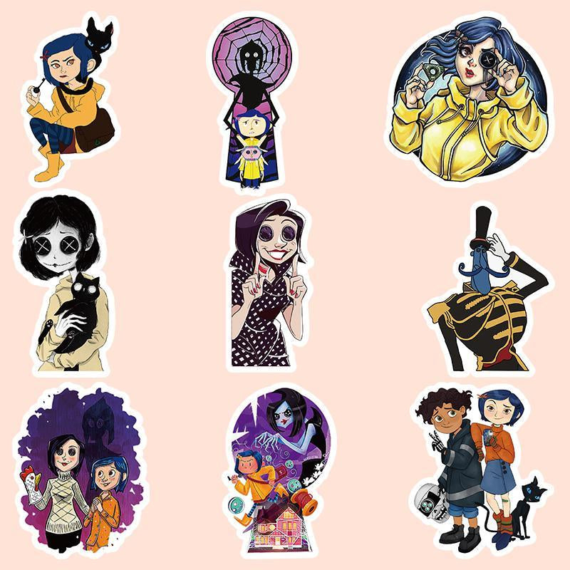 Anime Coraline Graffiti Stickers 53Pcs/Pack Self Adhesive Decorative Stickers, DIY Decals for Water Bottle, Phone Case, Scrapbooking, Journal Making