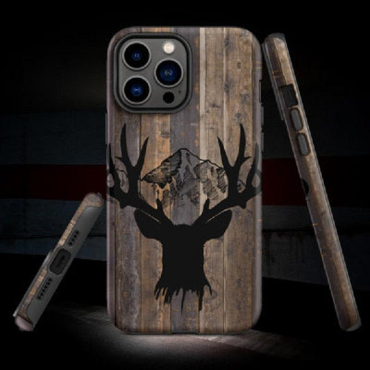 Rustic Mountain Buck Tough Iphone Case, Deer, Elk, Woodgrain Iphone Case, Gift for Hunters, Gift for Cowboys, Gift for Him, Gift for Rancher