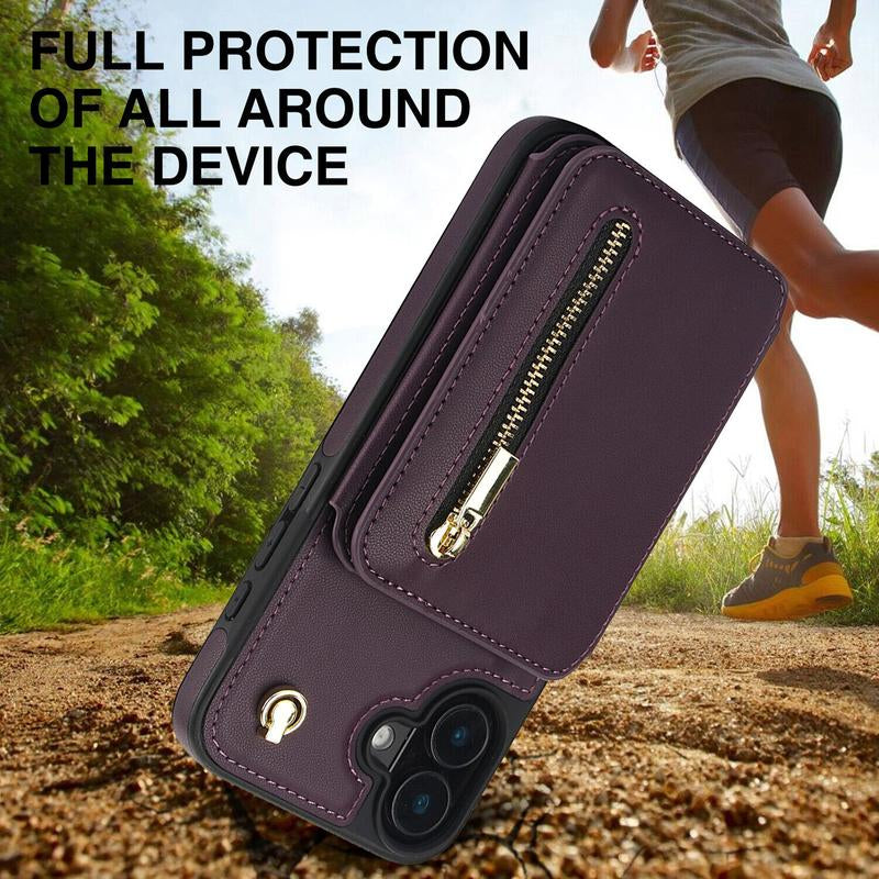 [Free Shipping] Crossbody Wallet Case for Iphone 16 15 14 13 12 11 Pro Max, Flip Kickstand Case with RFID Blocking Card Slots Holder, Zipper Handbag Phone Case