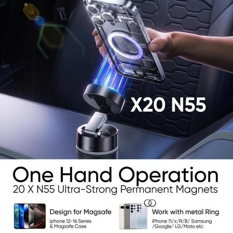 THS 2025 New Vacuum Magnetic Suction Cup Mobile Phone Holder, 360° Adjustable, Hands-Free Magnetic, Foldable, Portable, Multi-Scene Use, Suitable for All Mobile Phones