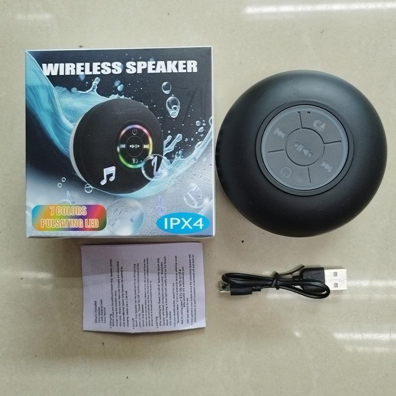 Mini Portable Wireless Speaker, Rechargeable Waterproof Speaker with LED Light, Portable Bluetooth-Compatible Speaker for Beach, Shower & Home