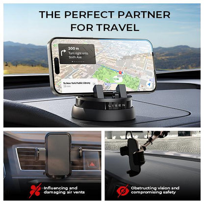 LISEN Car Phone Holder, 360° Rotatable Dashboard Mount, Non-Slip Navigation Holder for Iphone 16/15/14/13/12/11, Samsung, GPS, All Smartphones. Stand