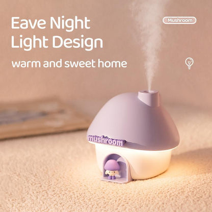 Cute Mushroom House Design Humidifier, USB Rechargeable Air Humidifier with 300ML Water Tank Capacity, Desktop Air Humidifier for Home Office Bedroom