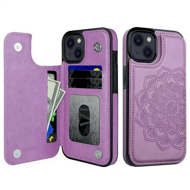 Flower Pattern Cellphone Case, 1 Count Faux Leather Flip Smartphone Case Coin Purse Can Insert Card, Shockproof Phone Protector Cover for Iphone 11 12 13 14 15 Pro Max, Smartphone Protection Accessories