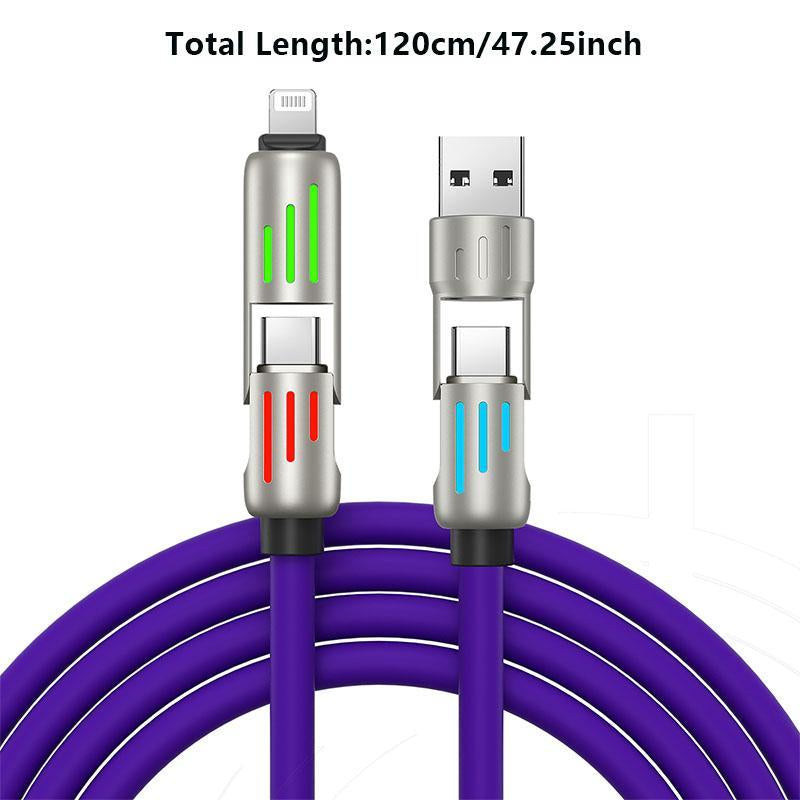 240W 4-In-1 USB C Cable, Multi Charger Cable with Breathing Light, PD 5A Multi Fast Charging & Data Sync Silicone Cable for Iphone Samsung Laptop