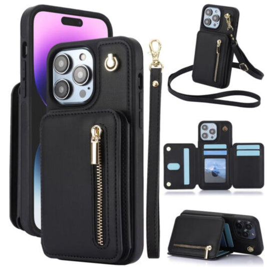 [Free Shipping] Crossbody Wallet Case for Iphone 16 15 14 13 12 11 Pro Max, Flip Kickstand Case with RFID Blocking Card Slots Holder, Zipper Handbag Phone Case