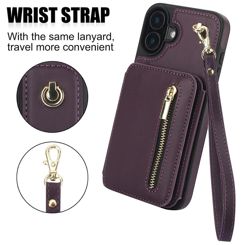 [Free Shipping] Crossbody Wallet Case for Iphone 16 15 14 13 12 11 Pro Max, Flip Kickstand Case with RFID Blocking Card Slots Holder, Zipper Handbag Phone Case