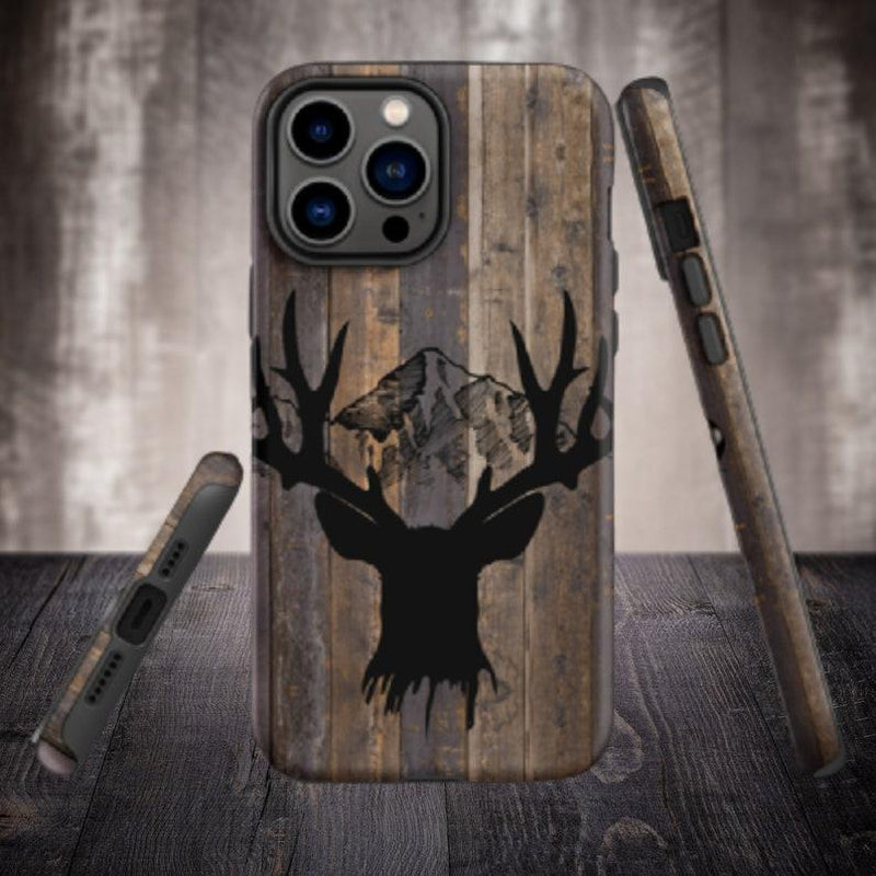 Rustic Mountain Buck Tough Iphone Case, Deer, Elk, Woodgrain Iphone Case, Gift for Hunters, Gift for Cowboys, Gift for Him, Gift for Rancher