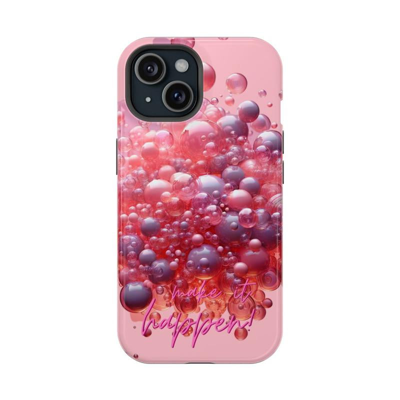 Pink Bubbles Iphone Tough Case, Magnetic Phone Cover, Bubble Design Phone Case, Protective Phone Case, Iphone Accessories Plastic Protection